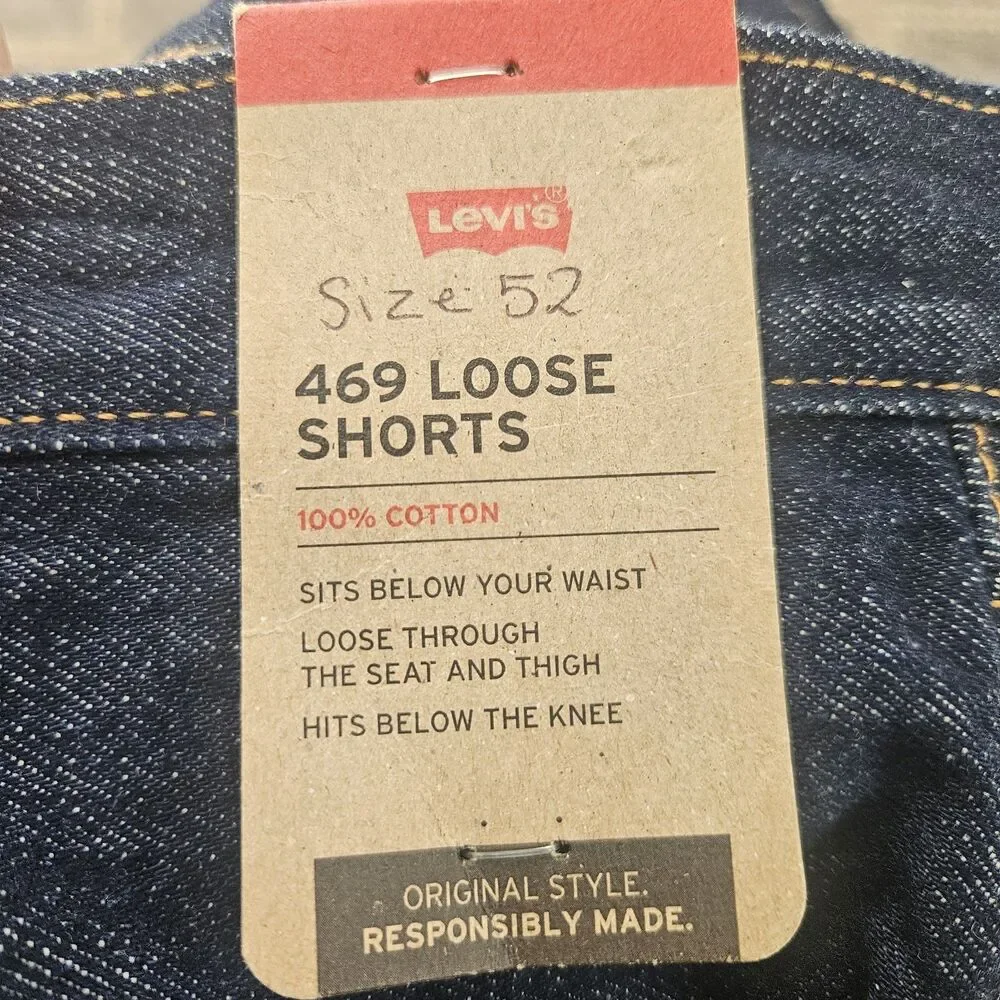 New Levi's 469 Denim Shorts 52X12 Dark Wash Blue Loose Fit JORTS Levis Jeans Big
